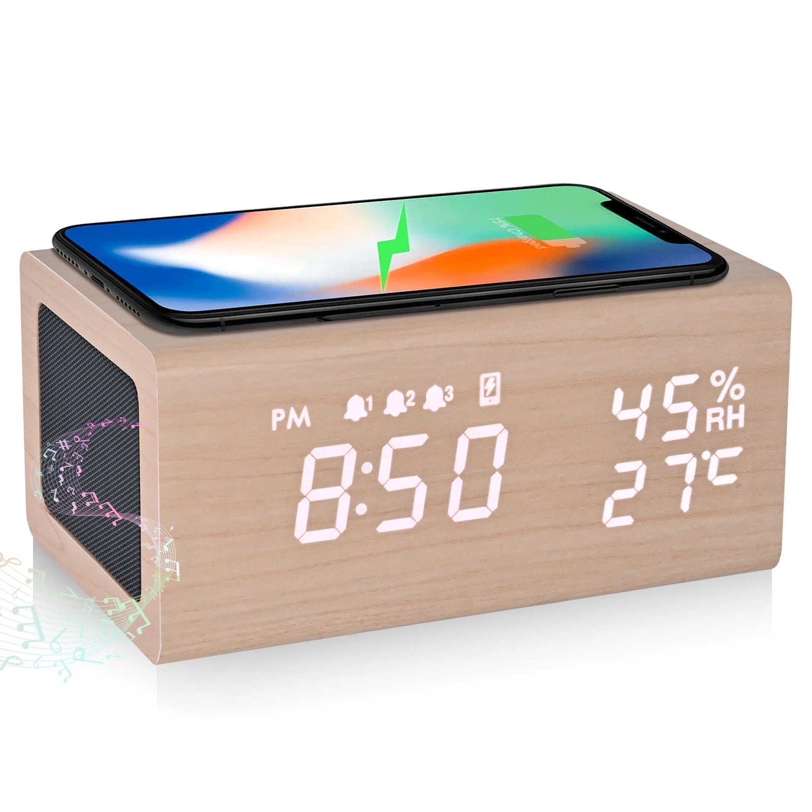 4 in 1 Digital Alarm Clock/Bluetooth Speaker/Wireless Charger/Temperature & Humidity Display - Premium Chargers & Powerbanks from Dressmycell.com - Just $50! Shop now at Dressmycell.com