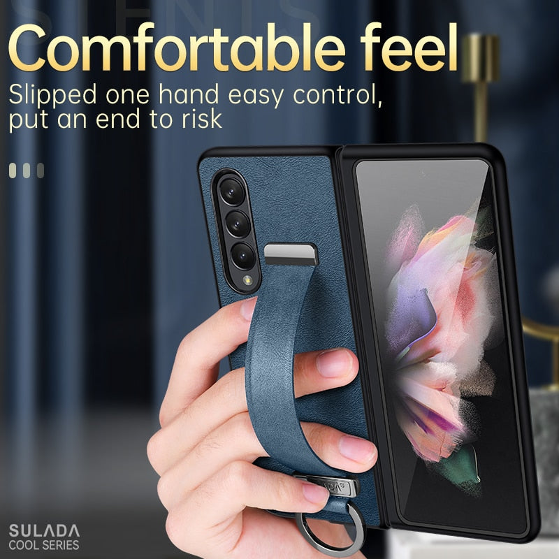 Leather Cover with Portable Wristband For Samsung Galaxy Z Fold - Premium Mobile Phone Cases from Dressmycell.com - Just $25! Shop now at Dressmycell.com
