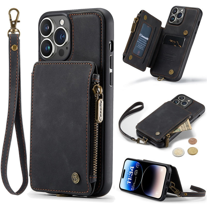 Leather Zipper Purse Wallet Case for iPhone - Premium Mobile Phone Cases from Dressmycell.com - Just $24.00! Shop now at Dressmycell.com