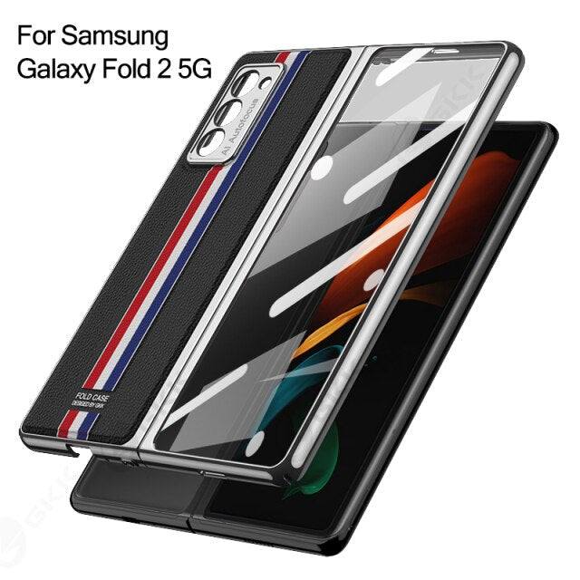 Leather & Tempered Glass Hard Case For Samsung Galaxy Z Fold 2 - Premium Mobile Phone Cases from Dressmycell.com - Just $32.00! Shop now at Dressmycell.com