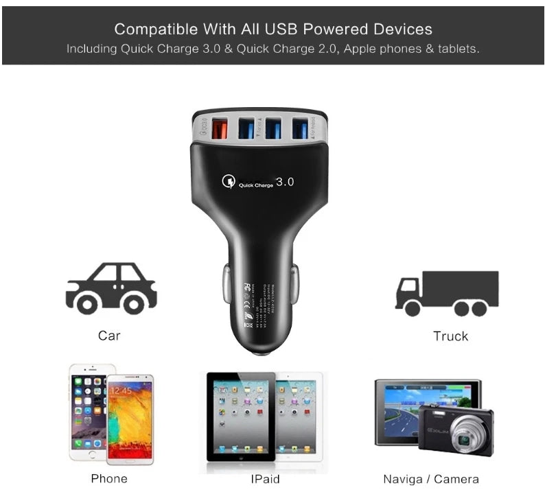 4USB QC 3.0 4Ports USB Car Portable Charger - Premium Chargers & Powerbanks from Dressmycell.com - Just $15! Shop now at Dressmycell.com