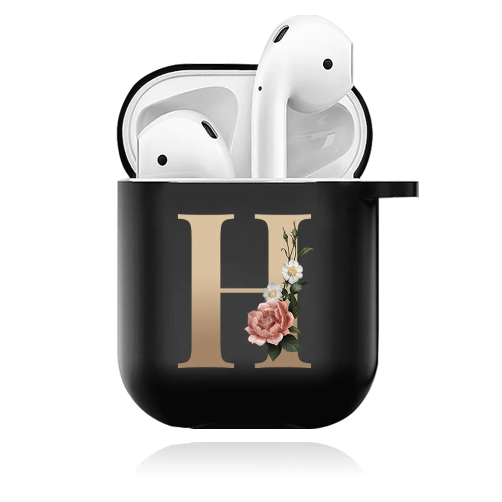 Cute Floral Gold Initial Alphabet Letter Case For Airpods - Premium Airpods Cases from Dressmycell.com - Just $14! Shop now at Dressmycell.com