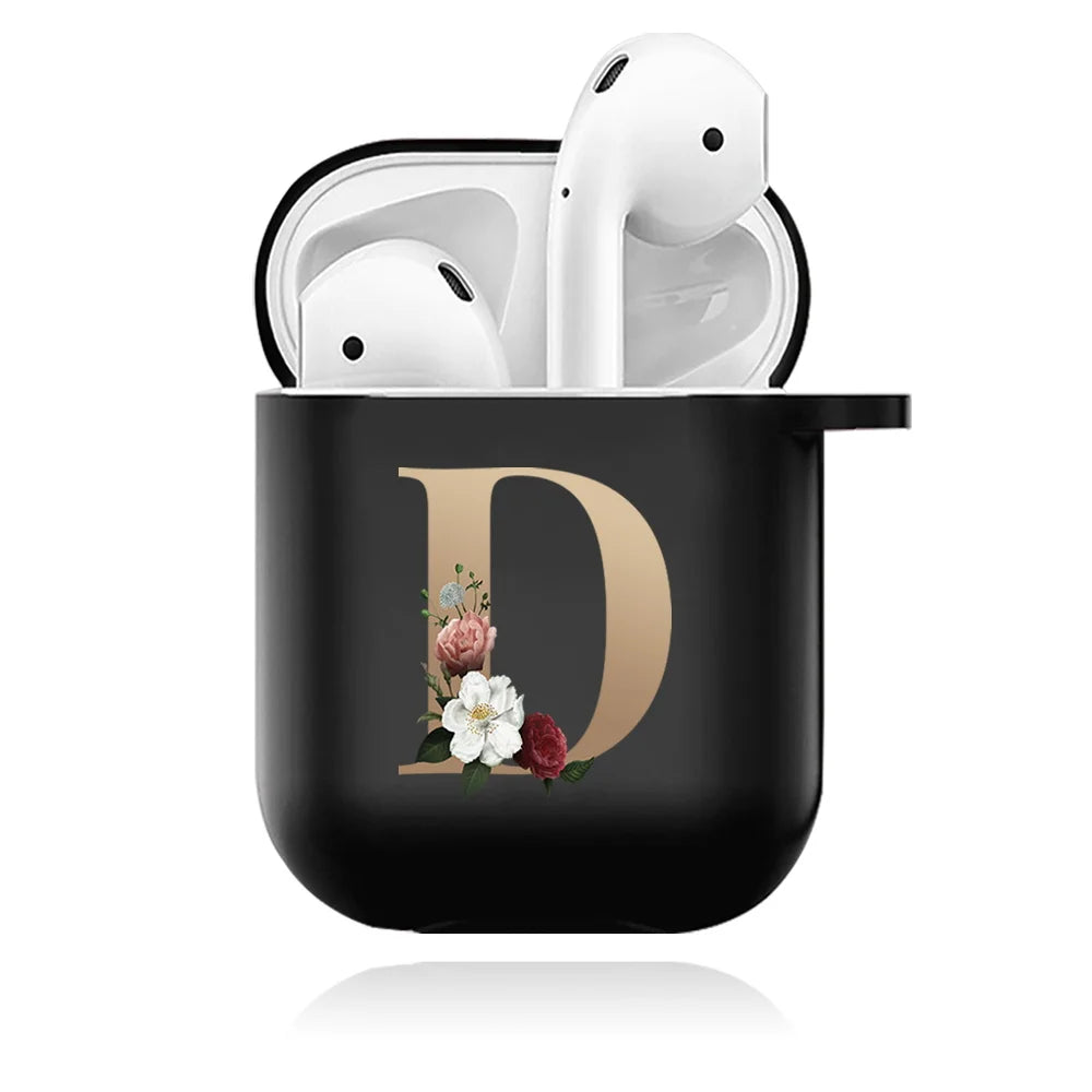 Cute Floral Gold Initial Alphabet Letter Case For Airpods - Premium Airpods Cases from Dressmycell.com - Just $14! Shop now at Dressmycell.com