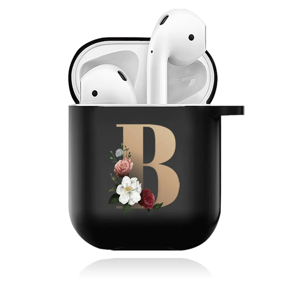 Cute Floral Gold Initial Alphabet Letter Case For Airpods - Premium Airpods Cases from Dressmycell.com - Just $14! Shop now at Dressmycell.com