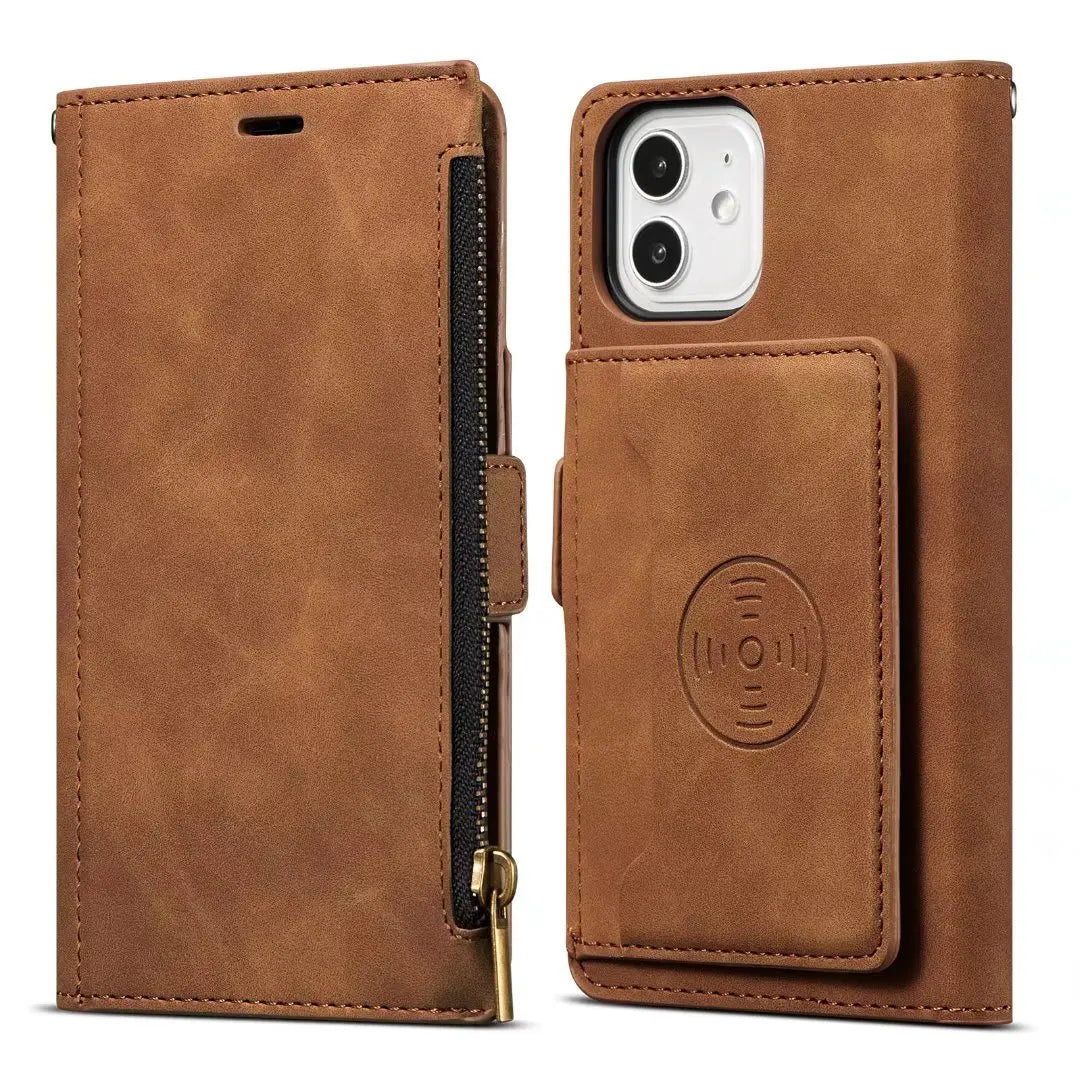 Zipper Flip Leather Wallet Case for iPhone - Premium Mobile Phone Cases from Dressmycell.com - Just $22! Shop now at Dressmycell.com