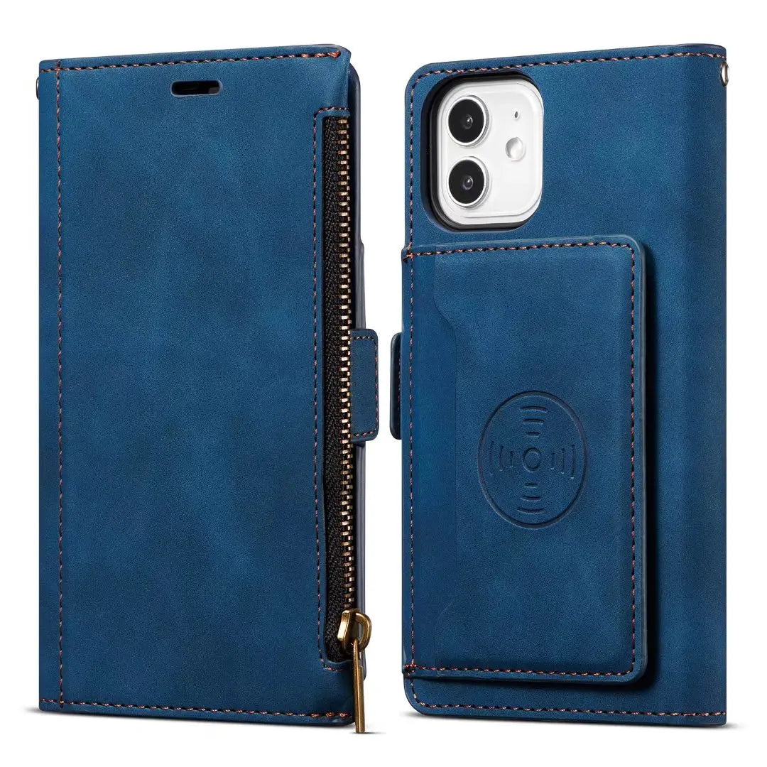 Zipper Flip Leather Wallet Case for iPhone - Premium Mobile Phone Cases from Dressmycell.com - Just $22! Shop now at Dressmycell.com