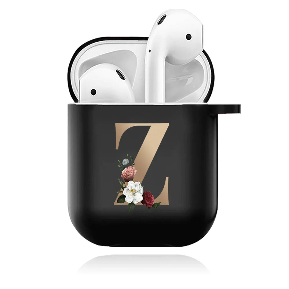 Cute Floral Gold Initial Alphabet Letter Case For Airpods - Premium Airpods Cases from Dressmycell.com - Just $14! Shop now at Dressmycell.com