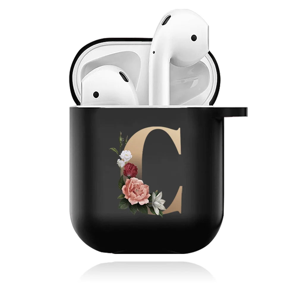 Cute Floral Gold Initial Alphabet Letter Case For Airpods - Premium Airpods Cases from Dressmycell.com - Just $14! Shop now at Dressmycell.com