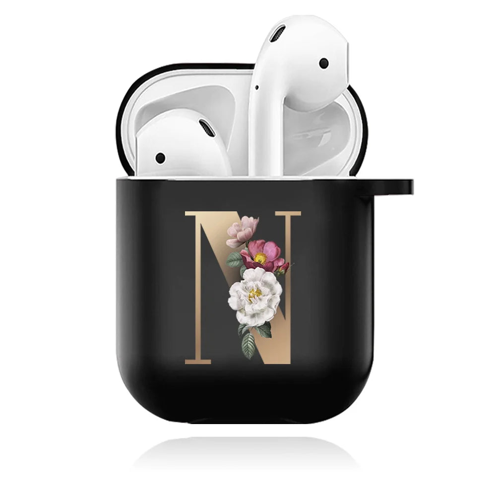 Cute Floral Gold Initial Alphabet Letter Case For Airpods - Premium Airpods Cases from Dressmycell.com - Just $14! Shop now at Dressmycell.com