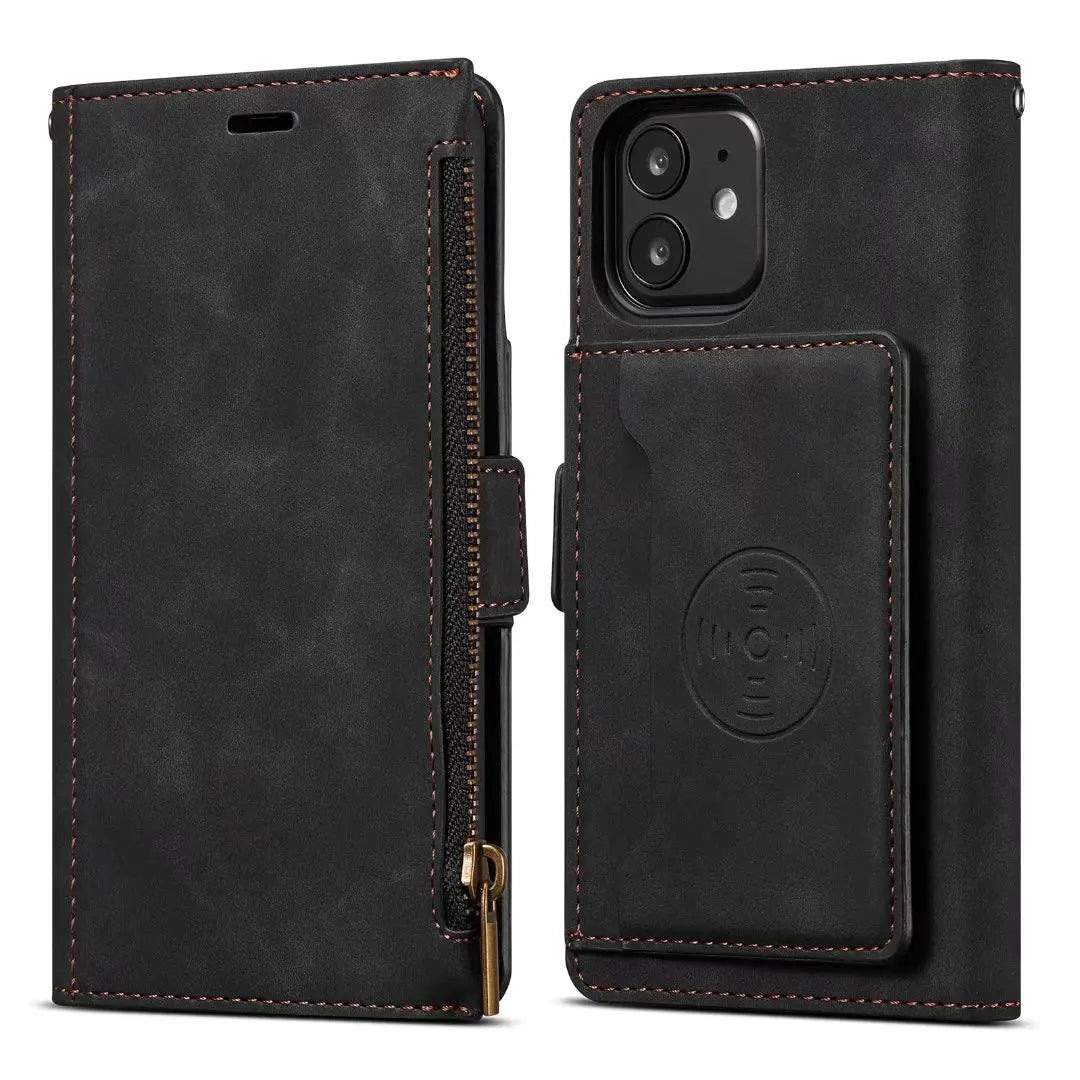 Zipper Flip Leather Wallet Case for iPhone - Premium Mobile Phone Cases from Dressmycell.com - Just $22! Shop now at Dressmycell.com