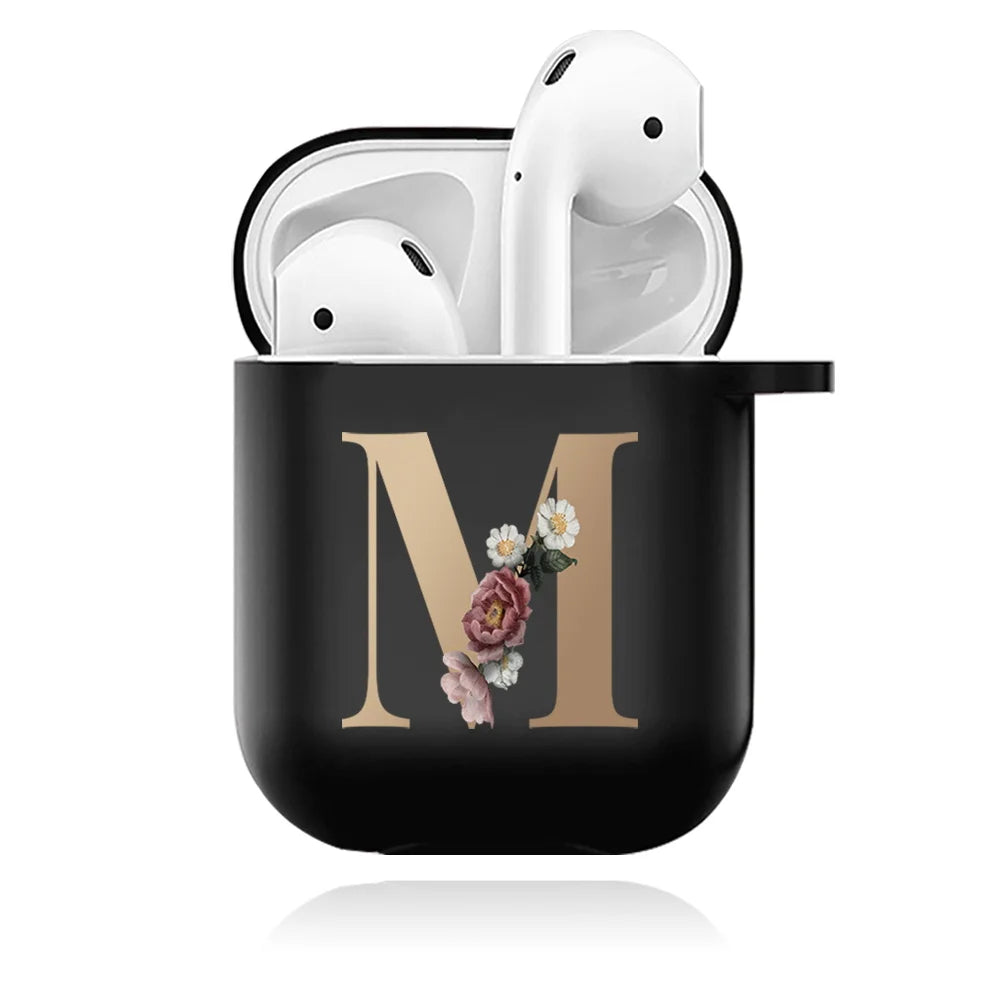 Cute Floral Gold Initial Alphabet Letter Case For Airpods - Premium Airpods Cases from Dressmycell.com - Just $14! Shop now at Dressmycell.com