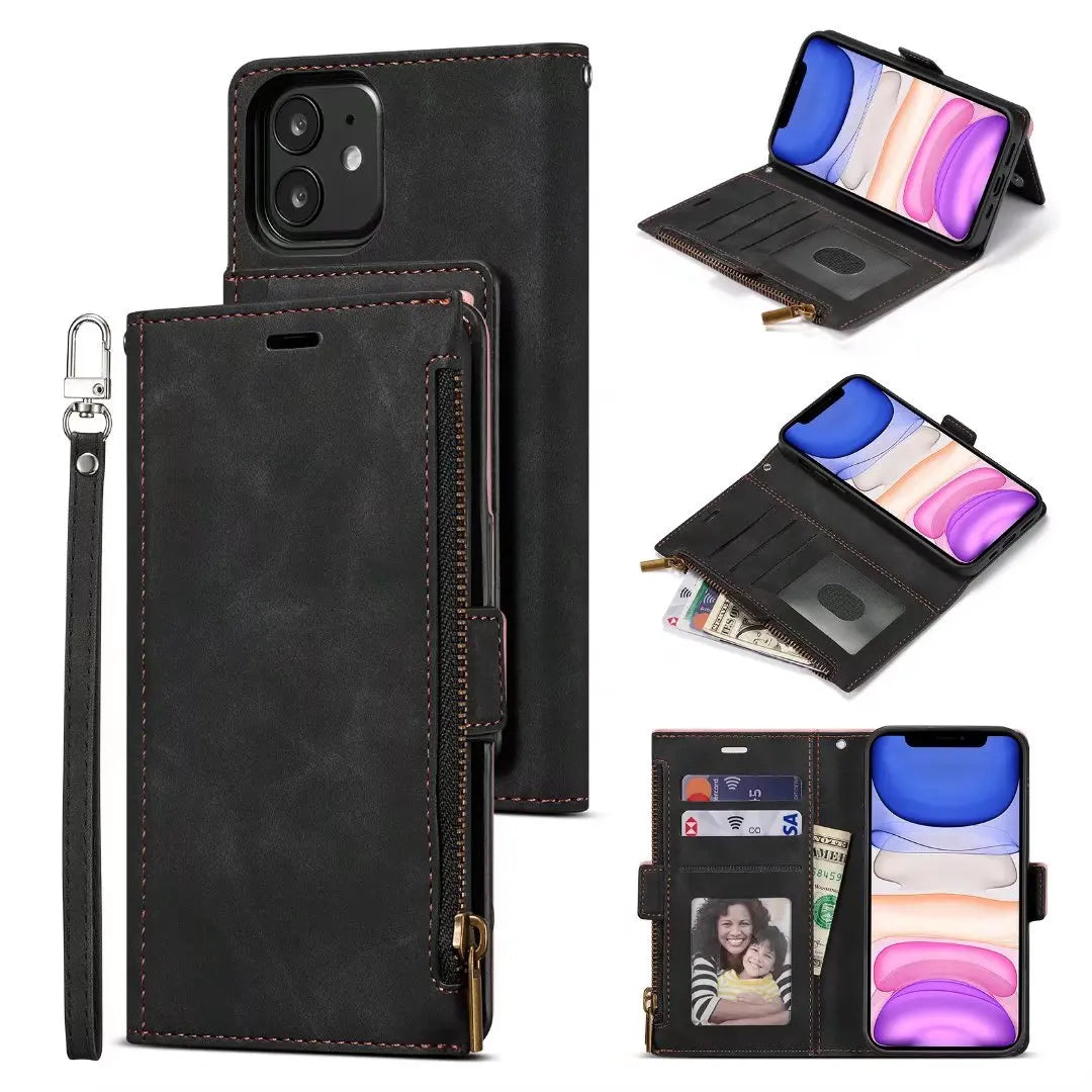 Zipper Flip Leather Wallet Case for iPhone - Premium Mobile Phone Cases from Dressmycell.com - Just $22! Shop now at Dressmycell.com