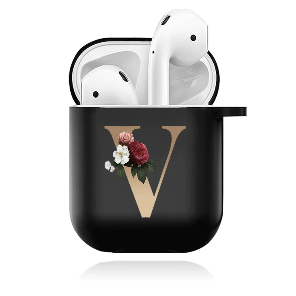 Cute Floral Gold Initial Alphabet Letter Case For Airpods - Premium Airpods Cases from Dressmycell.com - Just $14! Shop now at Dressmycell.com