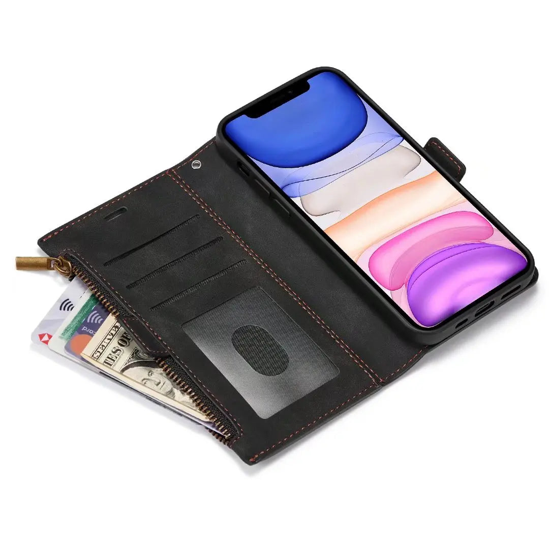 Zipper Flip Leather Wallet Case for iPhone - Premium Mobile Phone Cases from Dressmycell.com - Just $22! Shop now at Dressmycell.com