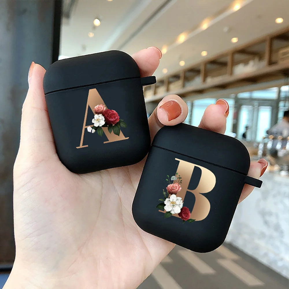 Cute Floral Gold Initial Alphabet Letter Case For Airpods - Premium Airpods Cases from Dressmycell.com - Just $14! Shop now at Dressmycell.com