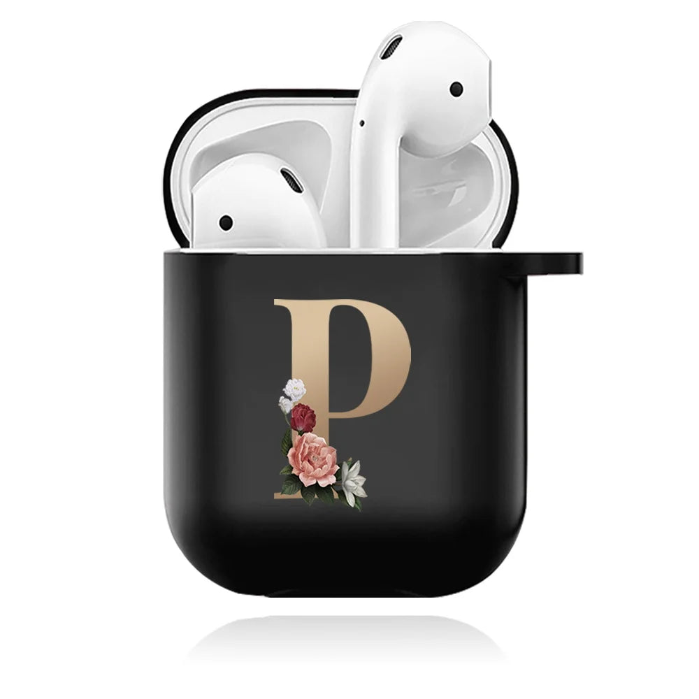 Cute Floral Gold Initial Alphabet Letter Case For Airpods - Premium Airpods Cases from Dressmycell.com - Just $14! Shop now at Dressmycell.com