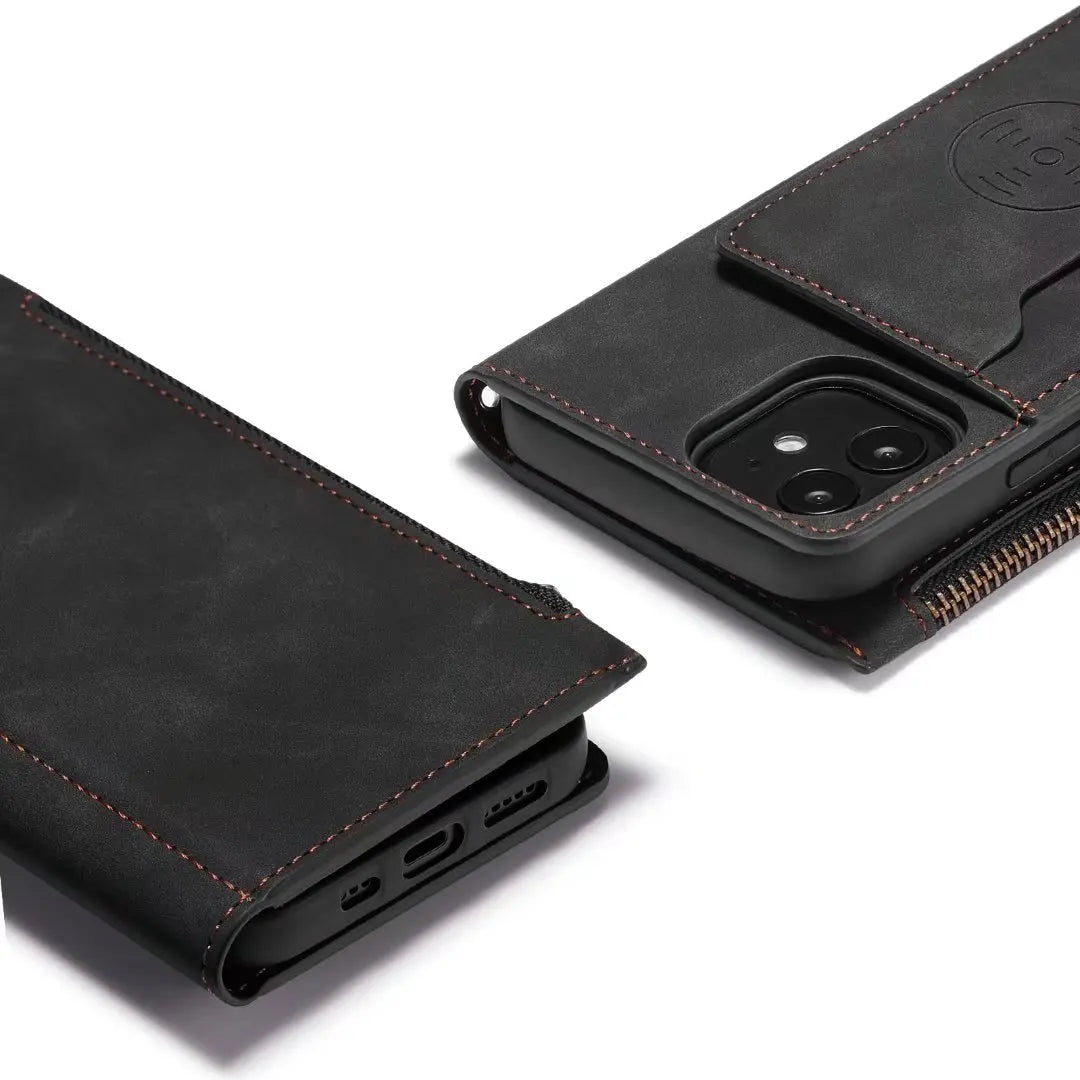 Zipper Flip Leather Wallet Case for iPhone - Premium Mobile Phone Cases from Dressmycell.com - Just $22! Shop now at Dressmycell.com