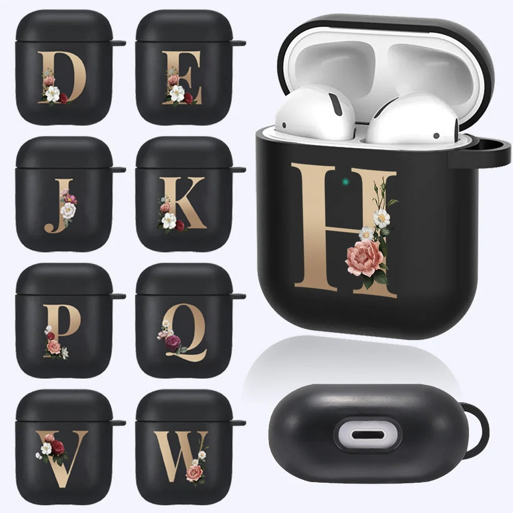 Cute Floral Gold Initial Alphabet Letter Case For Airpods - Premium Airpods Cases from Dressmycell.com - Just $14! Shop now at Dressmycell.com