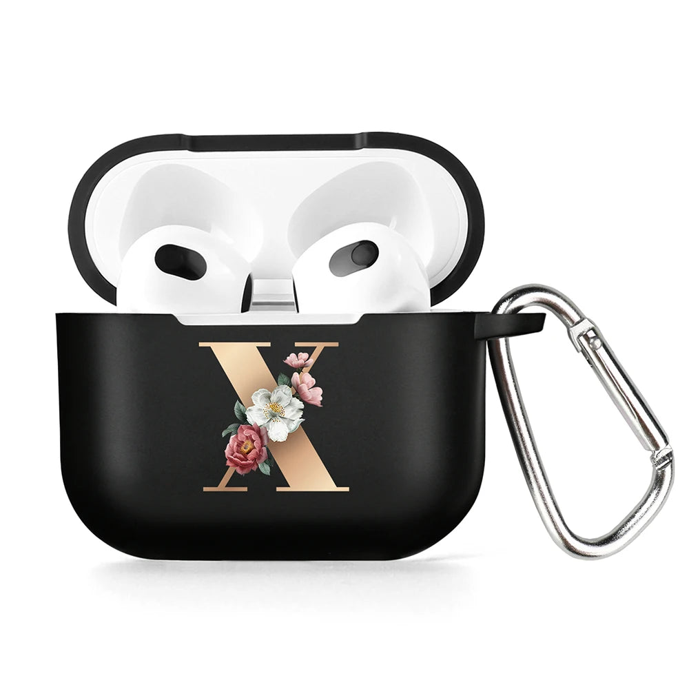 Cute Floral Gold Initial Alphabet Letter Case For Airpods - Premium Airpods Cases from Dressmycell.com - Just $14! Shop now at Dressmycell.com