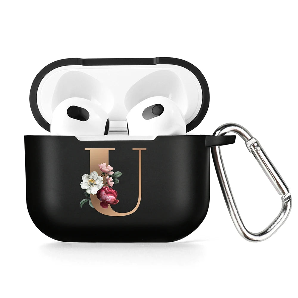 Cute Floral Gold Initial Alphabet Letter Case For Airpods - Premium Airpods Cases from Dressmycell.com - Just $14! Shop now at Dressmycell.com