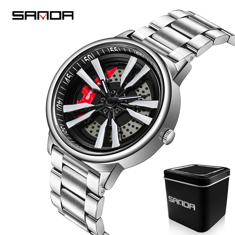 Rotating Car Wheel Watch with Leather Strap for Men - Premium Watches from Dressmycell.com - Just $43! Shop now at Dressmycell.com