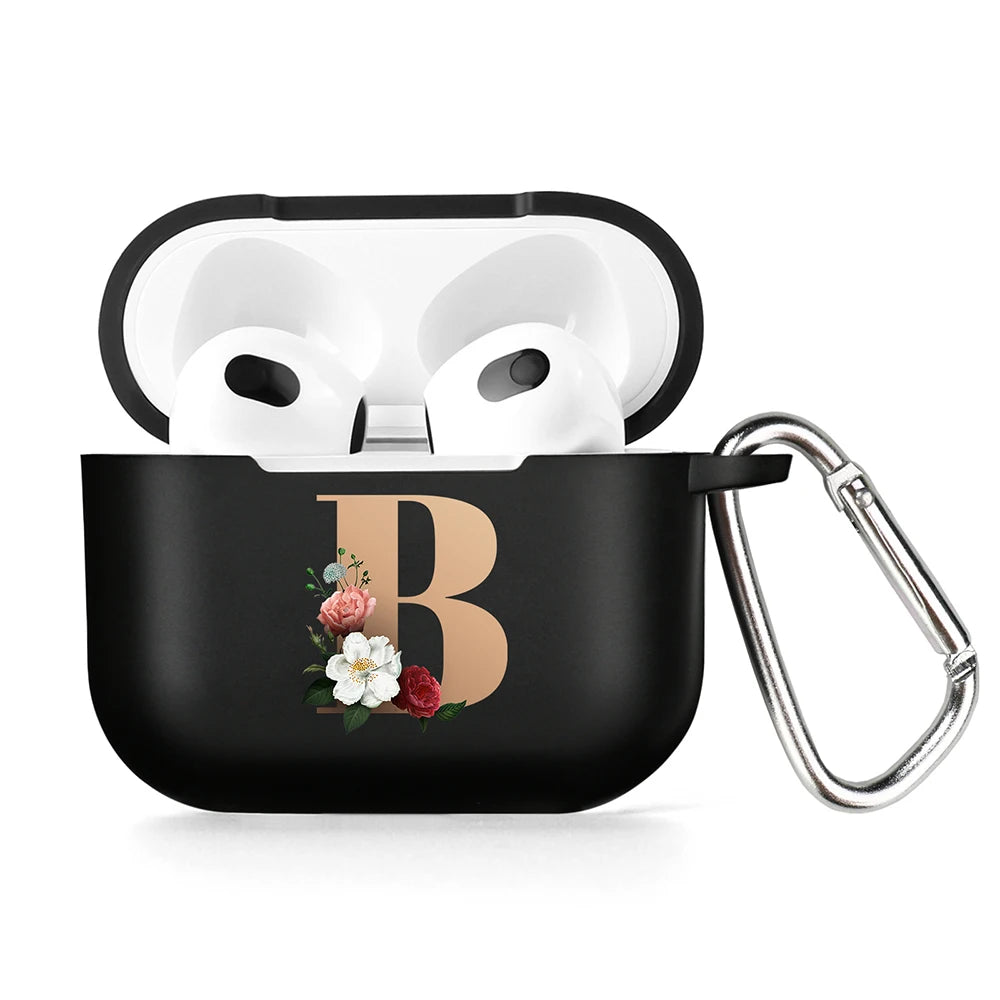 Cute Floral Gold Initial Alphabet Letter Case For Airpods - Premium Airpods Cases from Dressmycell.com - Just $14! Shop now at Dressmycell.com