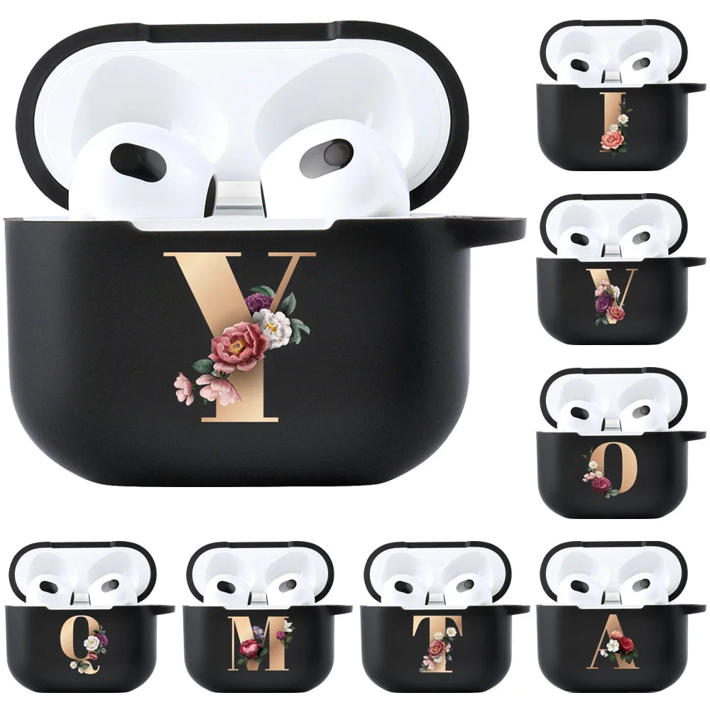 Cute Floral Gold Initial Alphabet Letter Case For Airpods - Premium Airpods Cases from Dressmycell.com - Just $14! Shop now at Dressmycell.com