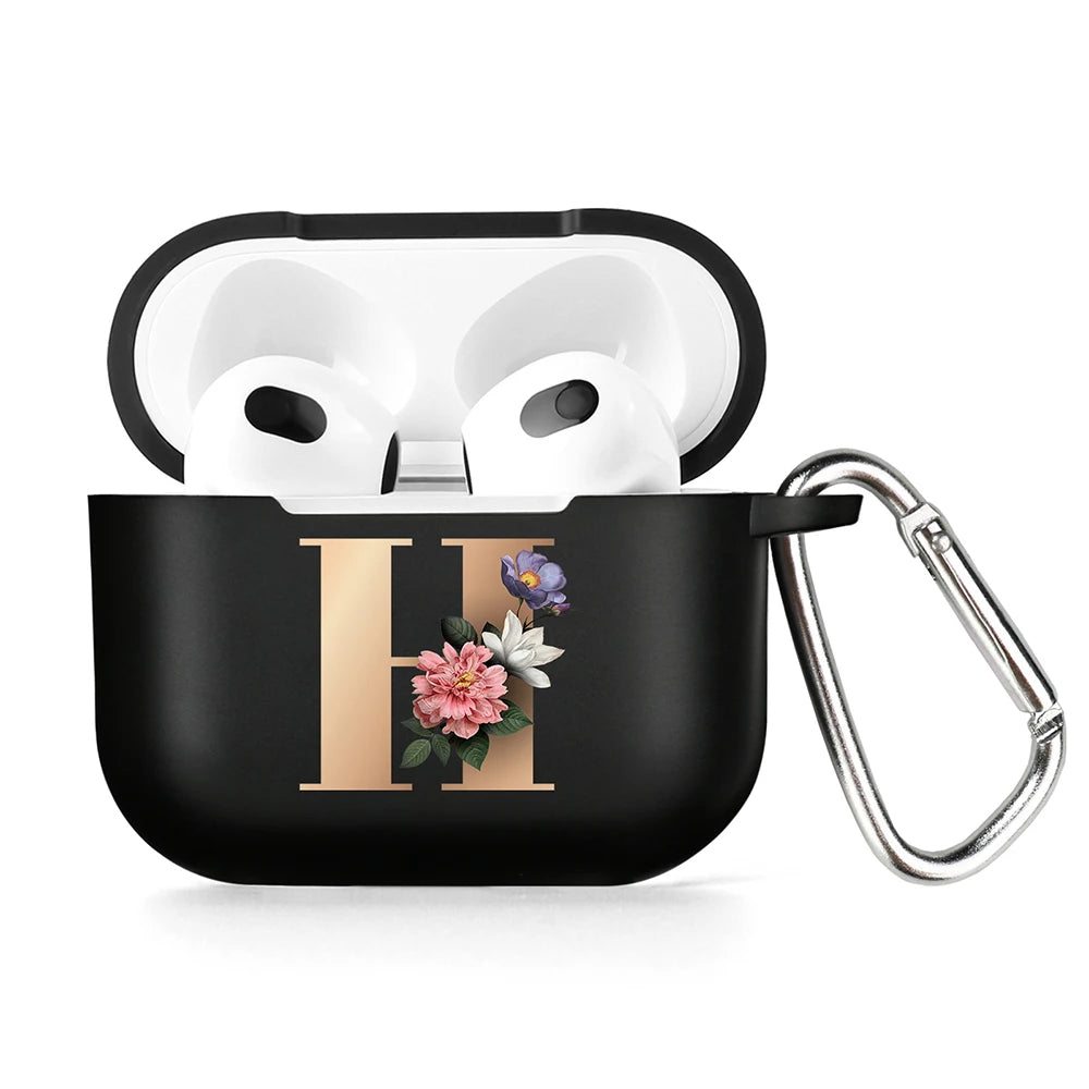 Cute Floral Gold Initial Alphabet Letter Case For Airpods - Premium Airpods Cases from Dressmycell.com - Just $14! Shop now at Dressmycell.com