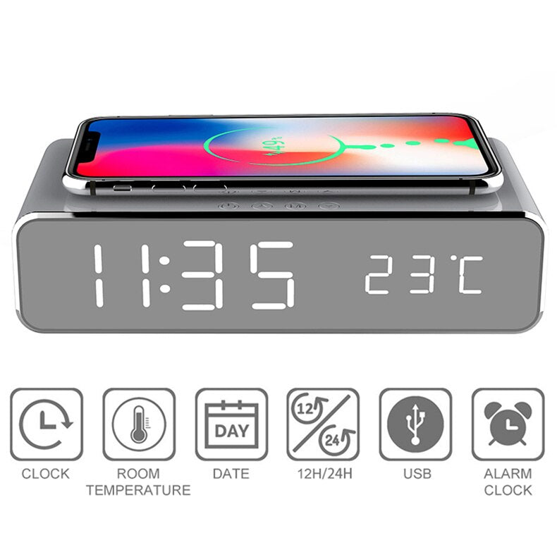 3 in 1 LED Alarm Clock with Fast Wireless Charger - Premium Chargers & Powerbanks from Dressmycell.com - Just $30! Shop now at Dressmycell.com