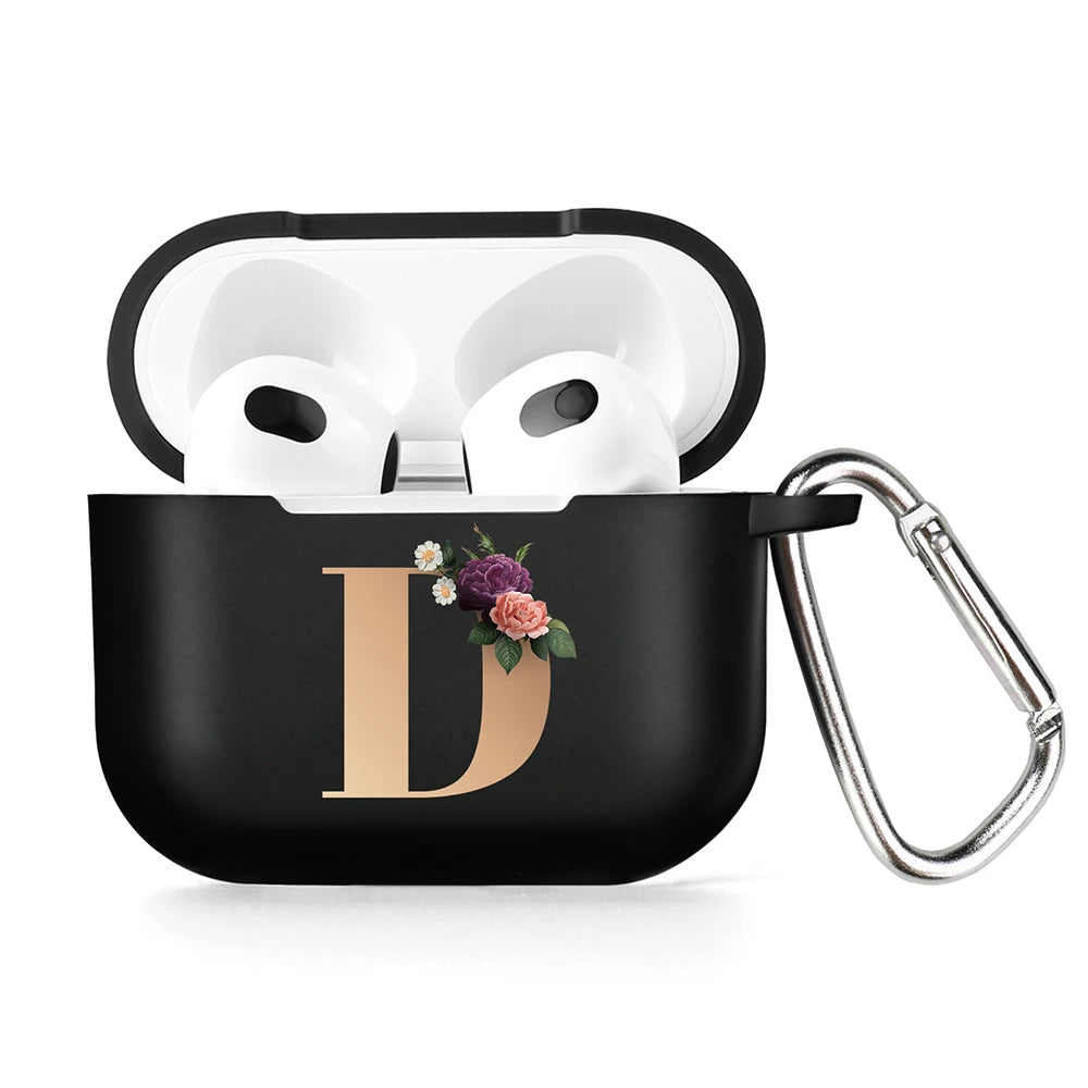 Cute Floral Gold Initial Alphabet Letter Case For Airpods - Premium Airpods Cases from Dressmycell.com - Just $14! Shop now at Dressmycell.com