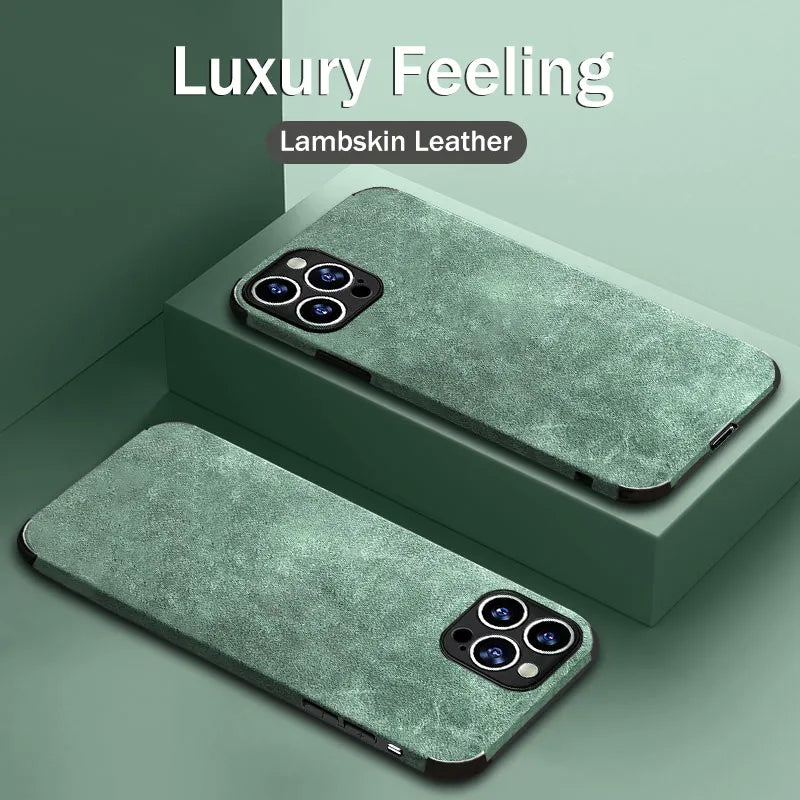 Matte Lambskin Leather Case for iPhone