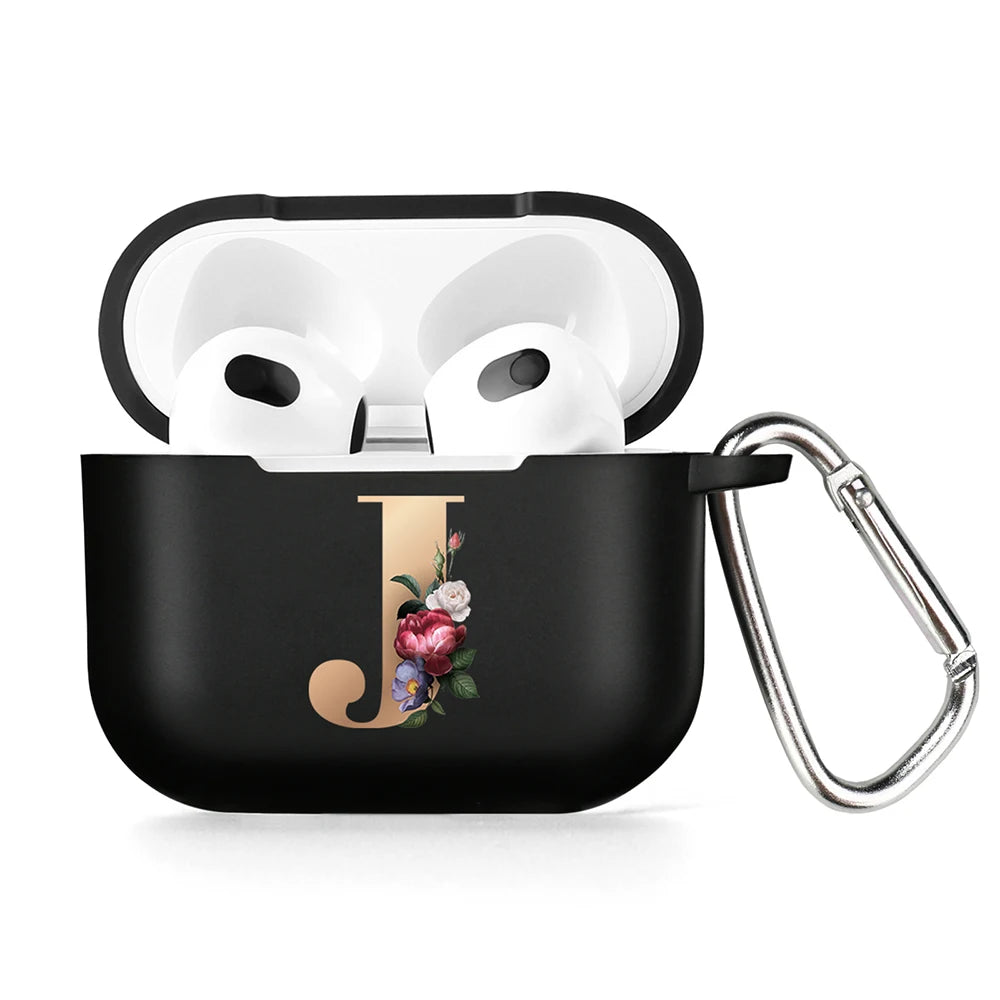 Cute Floral Gold Initial Alphabet Letter Case For Airpods - Premium Airpods Cases from Dressmycell.com - Just $14! Shop now at Dressmycell.com