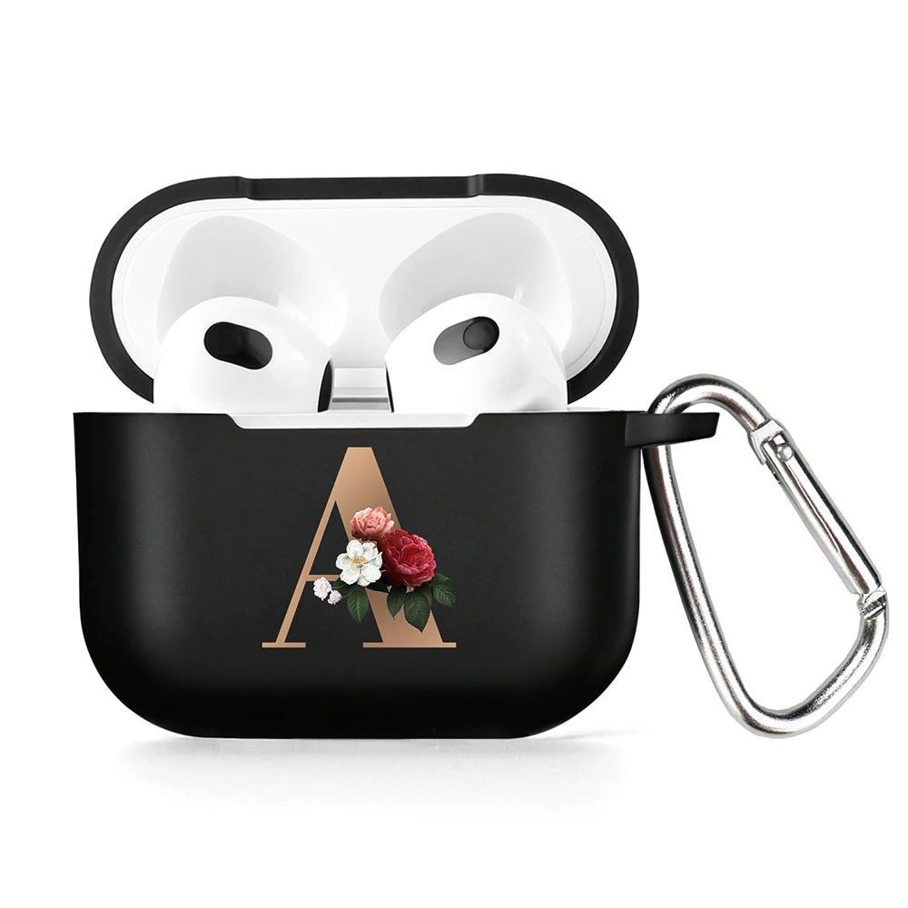 Cute Floral Gold Initial Alphabet Letter Case For Airpods - Premium Airpods Cases from Dressmycell.com - Just $14! Shop now at Dressmycell.com