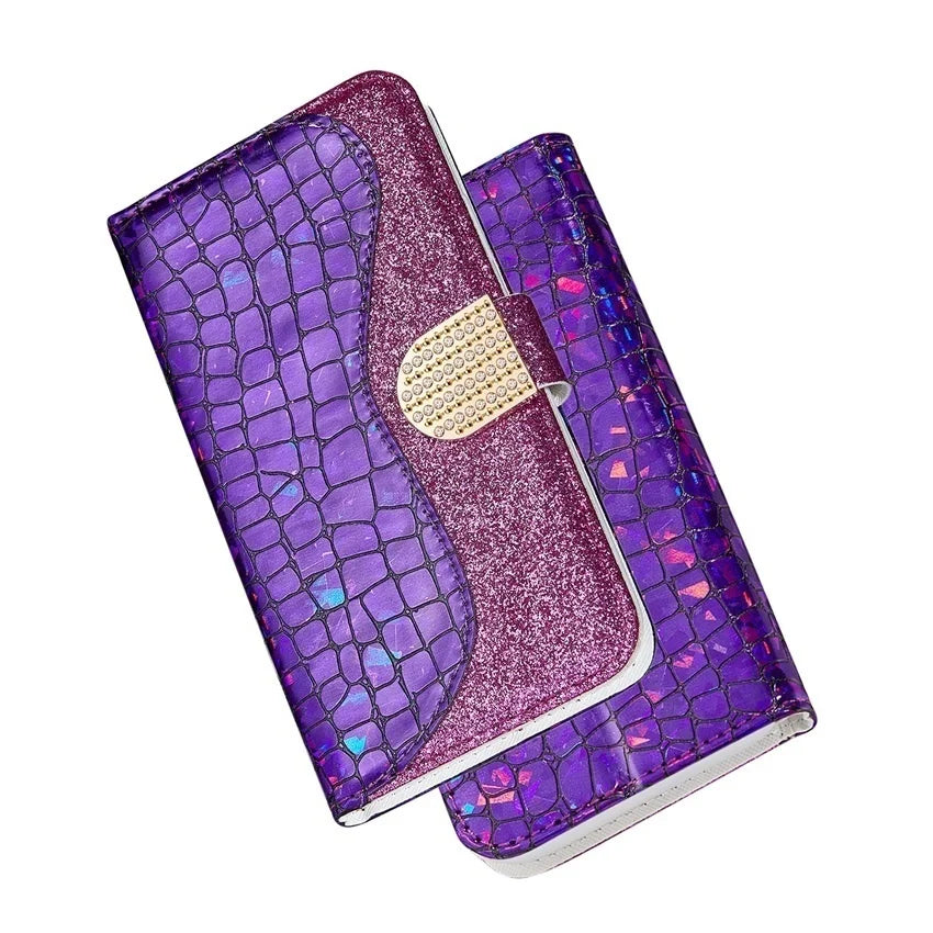 Shiny Flash Leather Wallet Case For Samsung - Premium Mobile Phone Cases from Dressmycell.com - Just $17! Shop now at Dressmycell.com