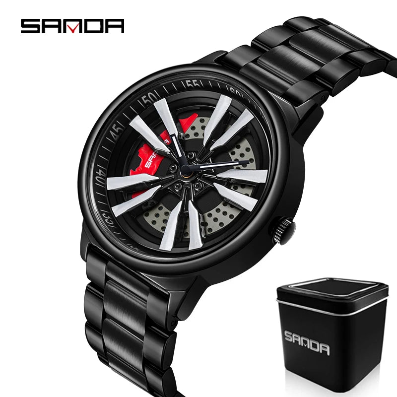 Rotating Car Wheel Watch with Leather Strap for Men - Premium Watches from Dressmycell.com - Just $43! Shop now at Dressmycell.com
