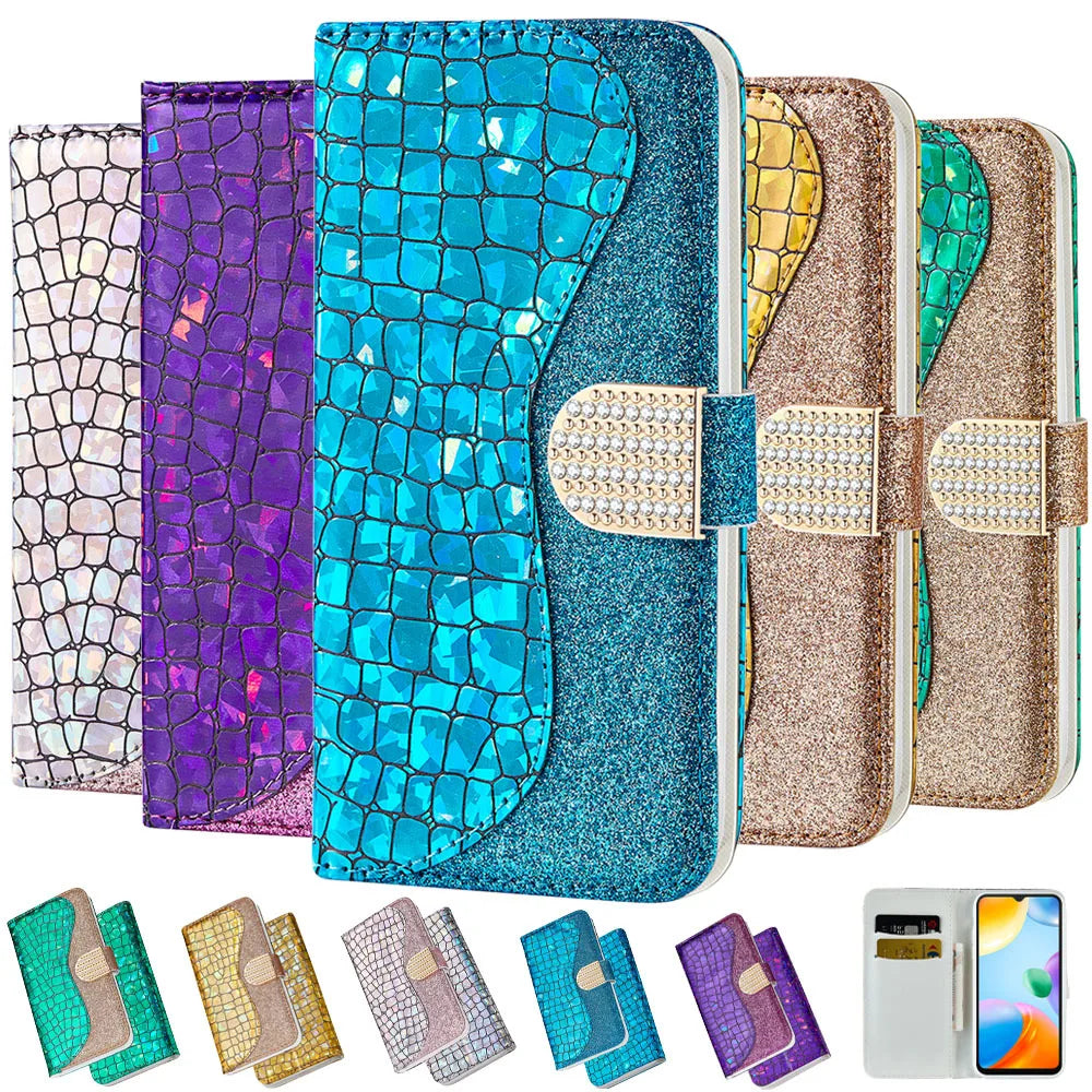 Shiny Flash Leather Wallet Case For Samsung