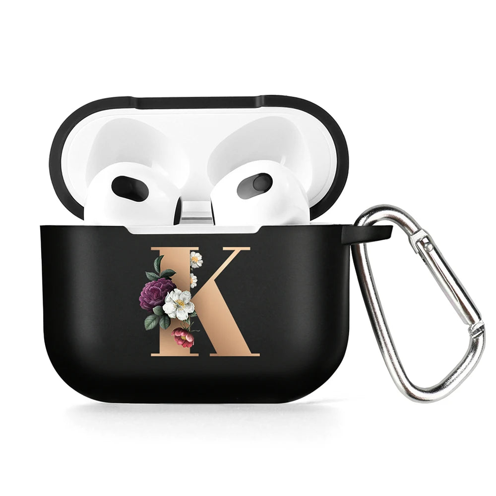 Cute Floral Gold Initial Alphabet Letter Case For Airpods - Premium Airpods Cases from Dressmycell.com - Just $14! Shop now at Dressmycell.com