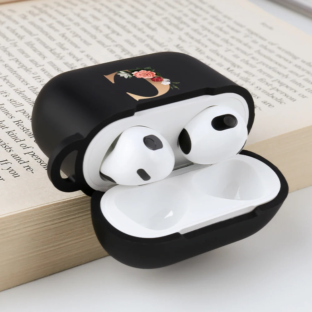 Cute Floral Gold Initial Alphabet Letter Case For Airpods - Premium Airpods Cases from Dressmycell.com - Just $14! Shop now at Dressmycell.com