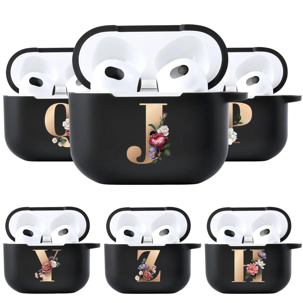 Cute Floral Gold Initial Alphabet Letter Case For Airpods - Premium Airpods Cases from Dressmycell.com - Just $14! Shop now at Dressmycell.com