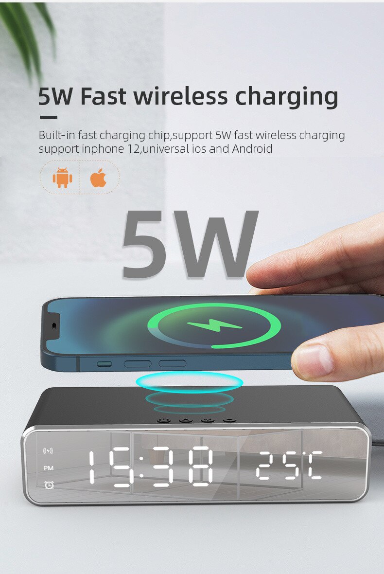 3 in 1 LED Alarm Clock with Fast Wireless Charger - Premium Chargers & Powerbanks from Dressmycell.com - Just $30! Shop now at Dressmycell.com