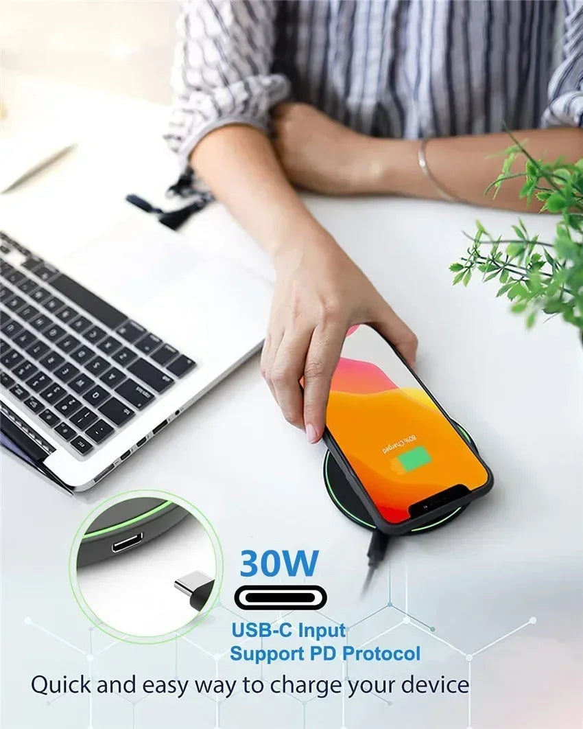 30W Fast Wireless Charging Pad - Premium Chargers & Powerbanks from Dressmycell.com - Just $15! Shop now at Dressmycell.com