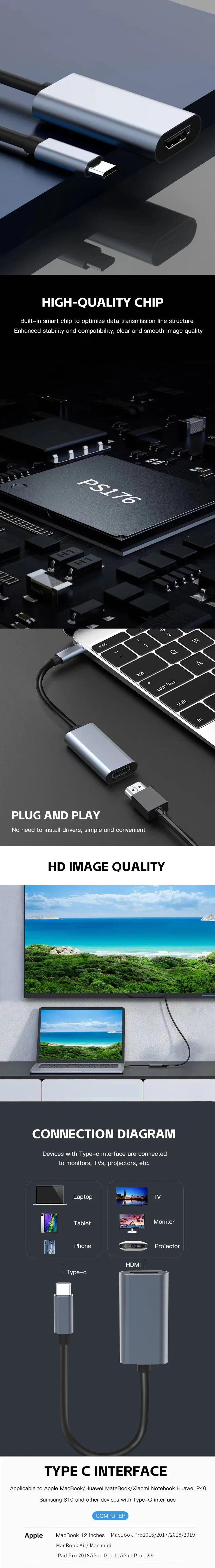 TYPE C to HDMI 4K Adapter (USB-C 3.1 Male to HDTV Female Converter) - Premium Electronics from Dressmycell.com - Just $12.99! Shop now at Dressmycell.com