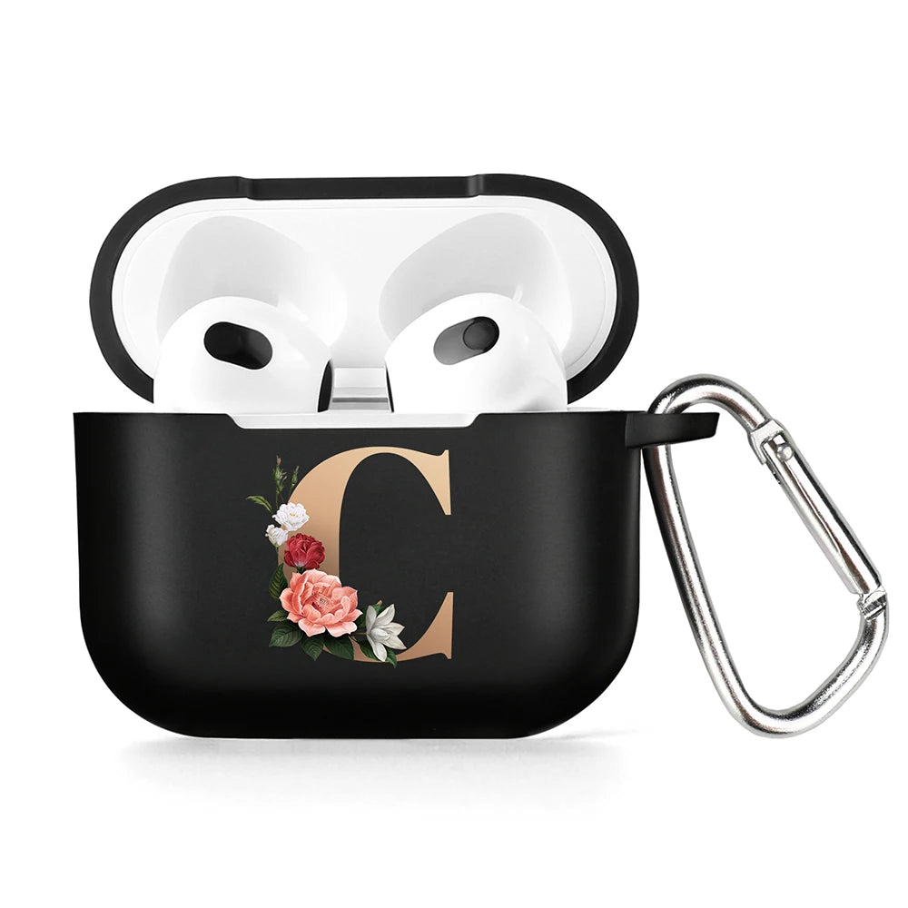 Cute Floral Gold Initial Alphabet Letter Case For Airpods - Premium Airpods Cases from Dressmycell.com - Just $14! Shop now at Dressmycell.com