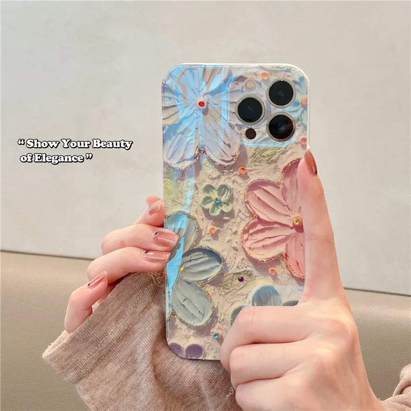 Glitter Painted Flowers Laser Case For iPhone - Premium Mobile Phone Cases from Dressmycell.com - Just $15! Shop now at Dressmycell.com