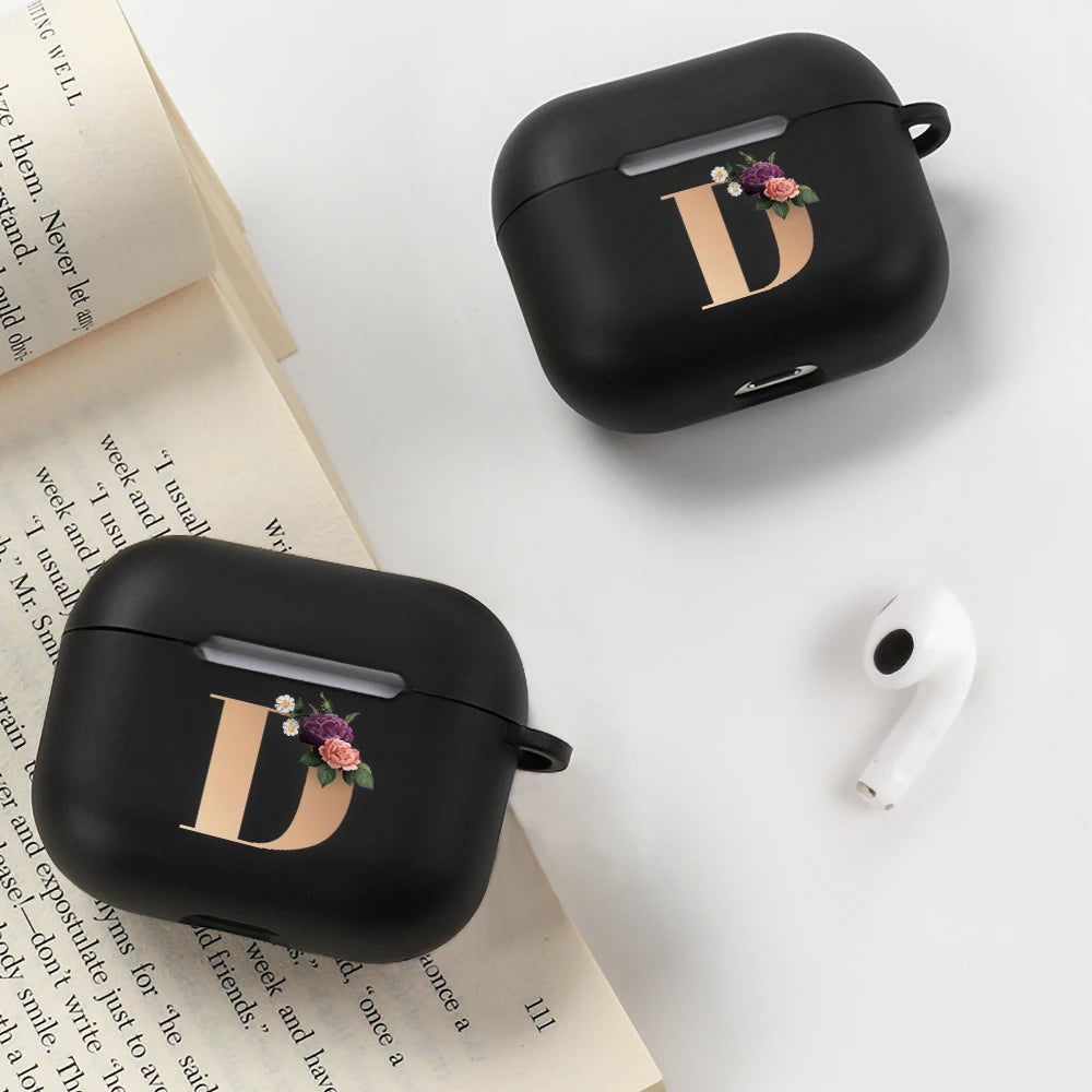 Cute Floral Gold Initial Alphabet Letter Case For Airpods - Premium Airpods Cases from Dressmycell.com - Just $14! Shop now at Dressmycell.com