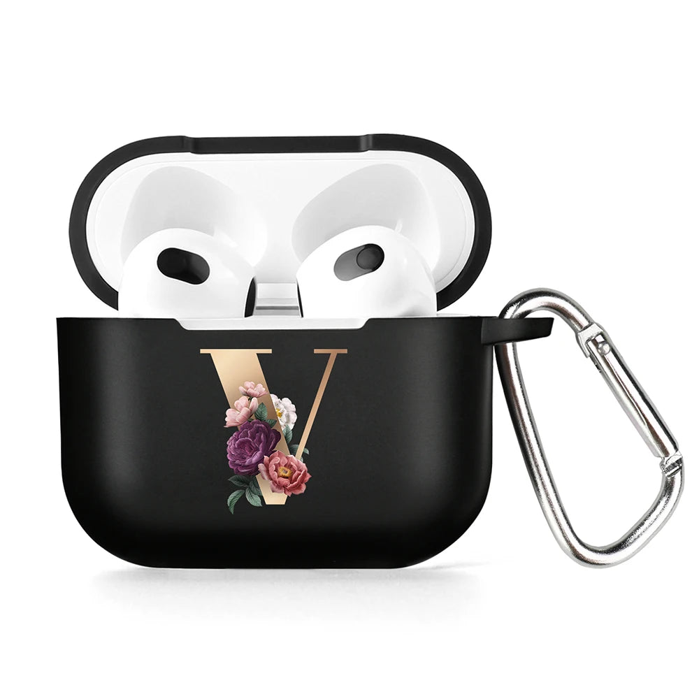 Cute Floral Gold Initial Alphabet Letter Case For Airpods - Premium Airpods Cases from Dressmycell.com - Just $14! Shop now at Dressmycell.com