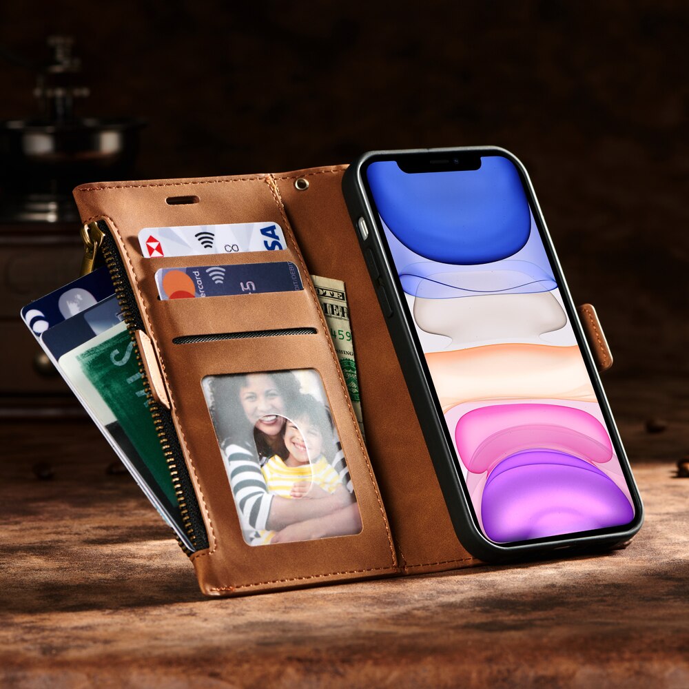 Zipper Flip Leather Wallet Case for iPhone - Premium Mobile Phone Cases from Dressmycell.com - Just $23.00! Shop now at Dressmycell.com