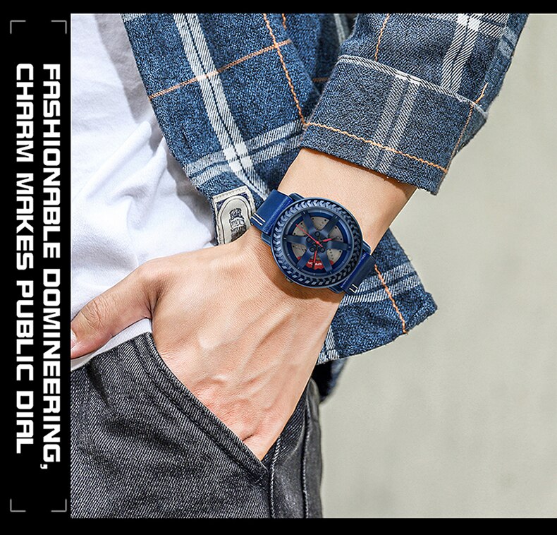 Rotating Car Wheel Watch with Leather Strap for Men - Premium Watches from Dressmycell.com - Just $45.00! Shop now at Dressmycell.com
