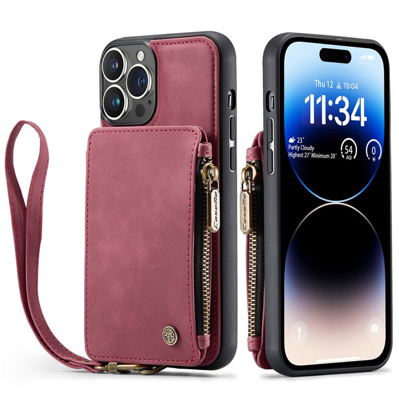 Leather Zipper Purse Wallet Case for iPhone - Premium Mobile Phone Cases from Dressmycell.com - Just $24.00! Shop now at Dressmycell.com