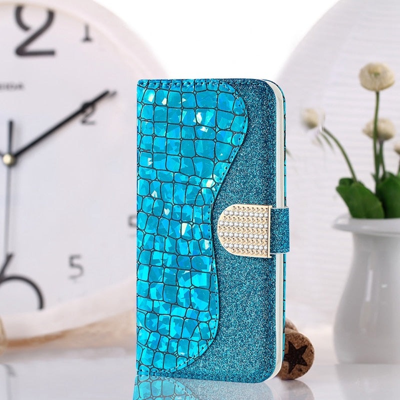 Shiny Powder Leather Wallet Case For Samsung - Premium Mobile Phone Cases from Dressmycell.com - Just $18.00! Shop now at Dressmycell.com